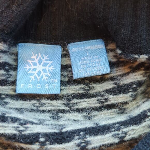 Vintage Frost Sweater Cardigan Womens Large Black Fair Isle Wool Full Zip Nordic - Picture 5 of 7